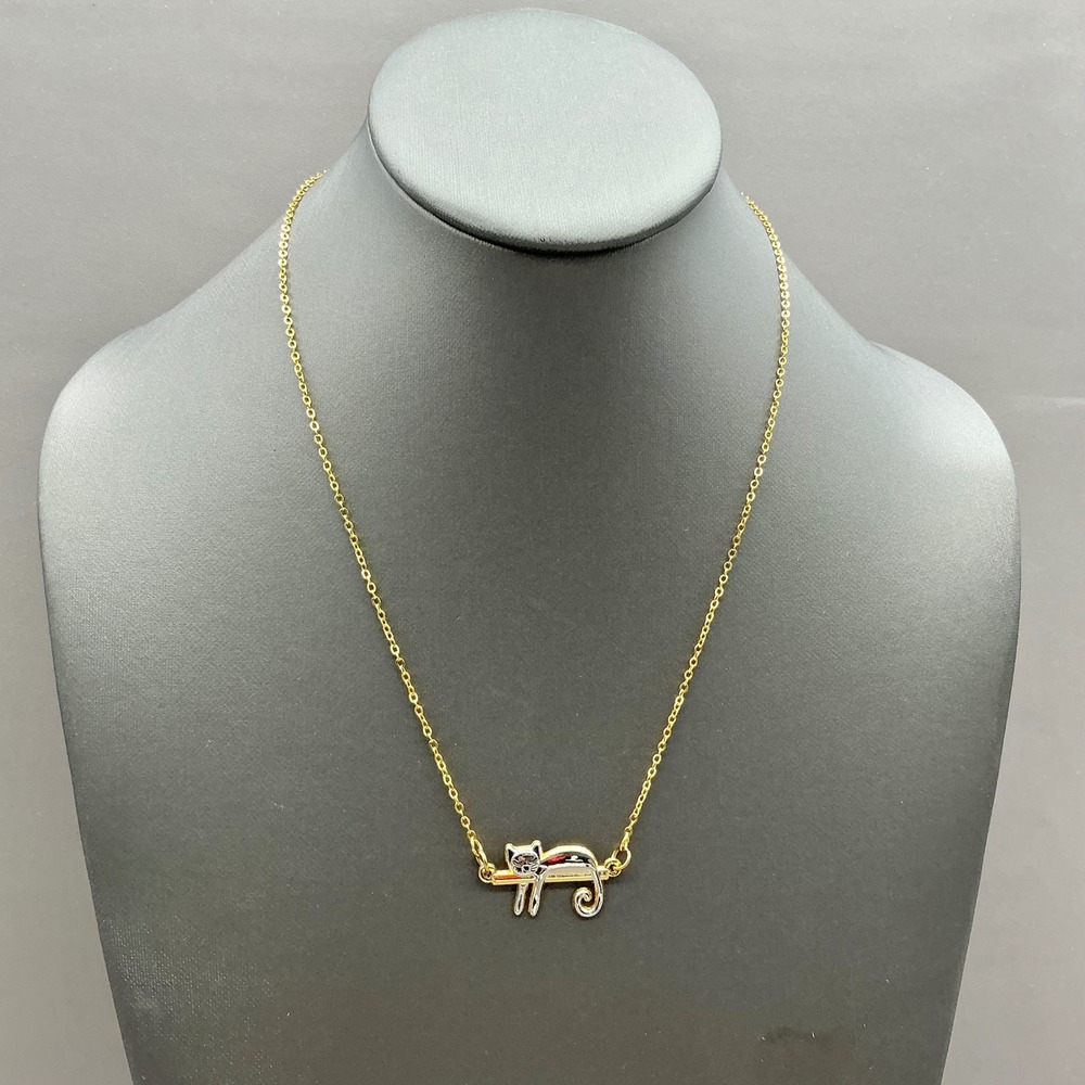 Sleeping Cat Pendant Necklace Women Gold Tone Silver Tone Animal Jewelry 18"